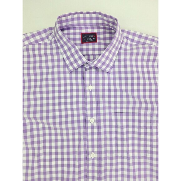 Untuckit Size Large Lavender White Check Spread Collar Long Sleeve Cotton Shirt - Picture 1 of 9